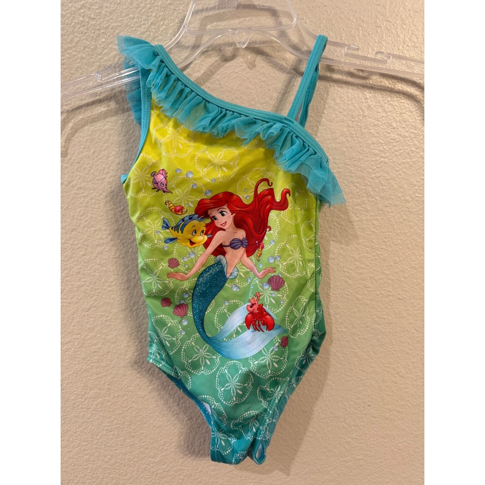 Disney Little Mermaid Ariel Swimsuit Girls 4 Green Excellent Ruffle One Piece